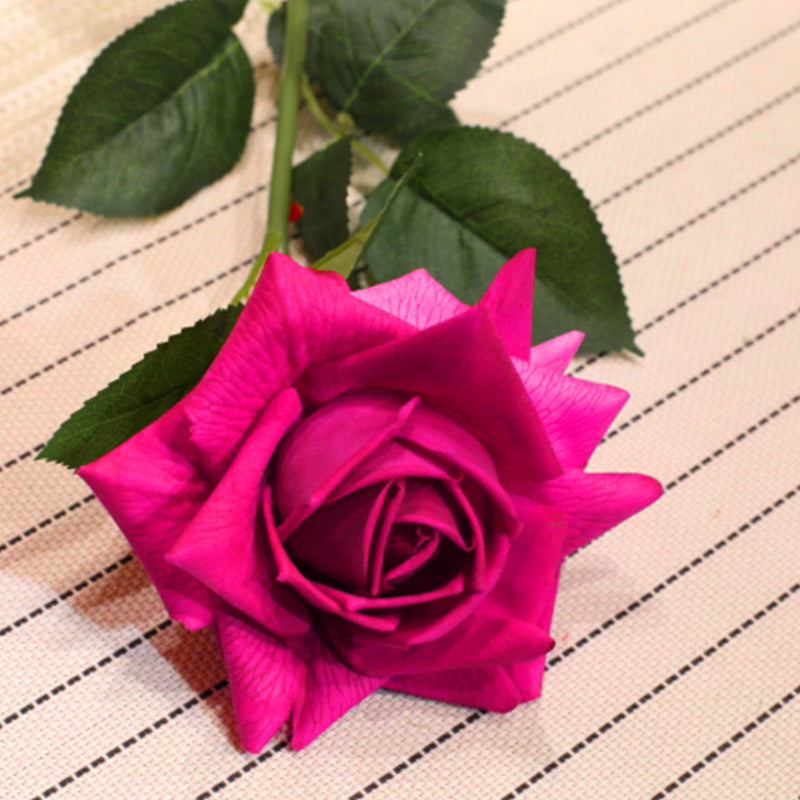 12pcs Artificial Silk Rose Bouquet 85cm Real Touch Dark Pink Table Decor