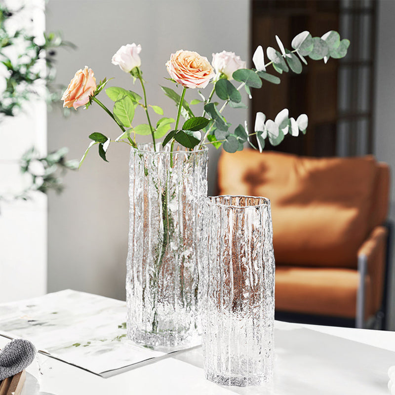 Hand Blown Clear Glass Vase 30.5cm Tall Slim Vintage Pink Hue
