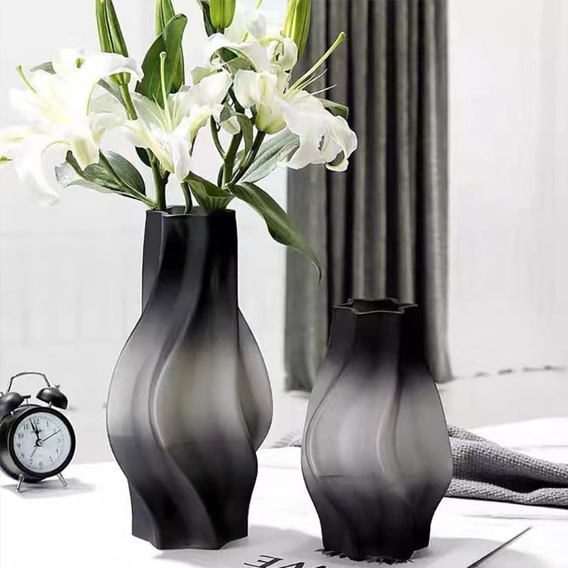 Hand Blown Glass Vase 33cm Bubble Texture Slender Grey