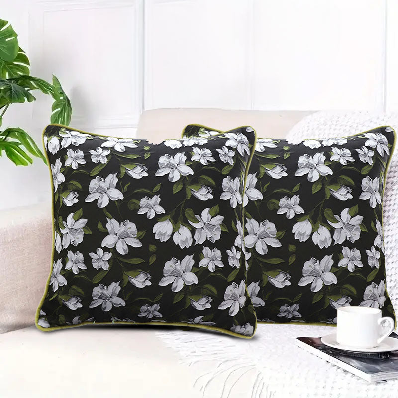 Velvet Pillow 45cm Square Olive Green Blossom Design Plush Throw Cushion