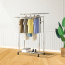 2X Stainless Steel Clothes Rack Floor Standing Double Rod Durable Space Saving