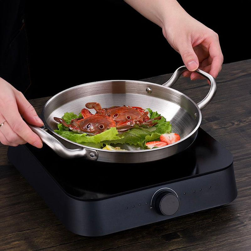 26cm Stainless Steel Dry Pot Silver Ergonomic Handles Even Heat Distribution