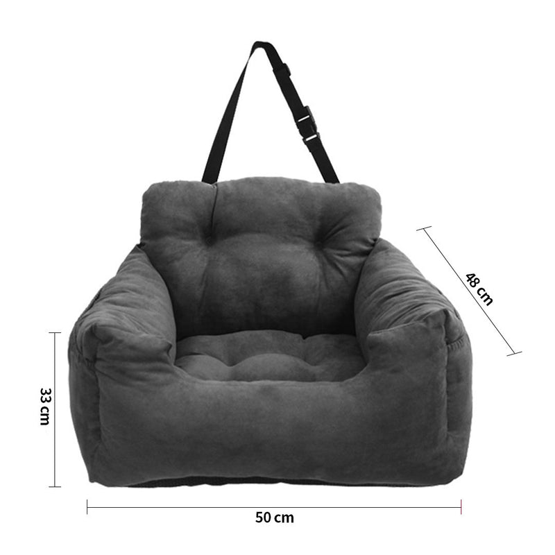 Grey Suede Leather Pet Car Seat Sofa Safety Bed Portable Travel Carrier 50x48x33cm