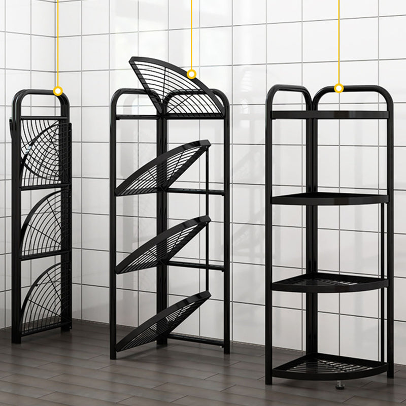 4 Tier Carbon Steel Corner Shelf With Wheels Foldable Black 51cm X 35cm X 120cm