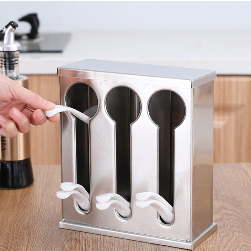 Stainless Steel Spoon Utensil Holder Rack 3 Holes 18/10 200X90X230mm Drainable