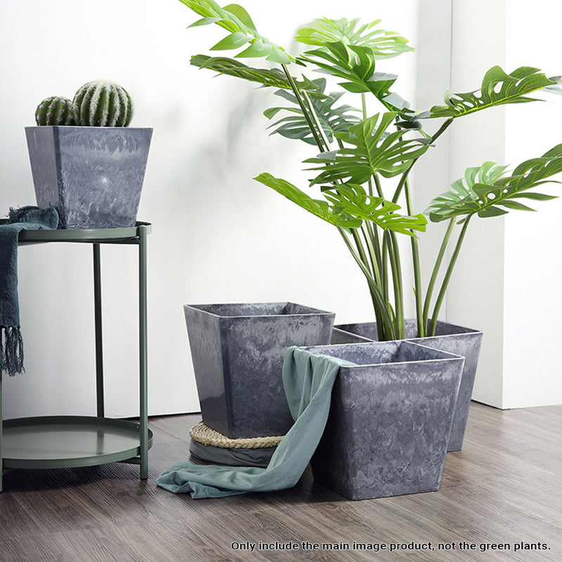 27cm Square PP Resin Planter Tapered Concrete Look Weathered Grey Indoor Office