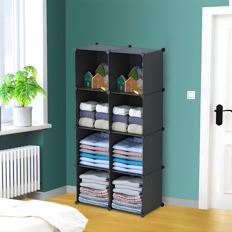 4 Tier 8 Cube Portable Wardrobe Iron Mesh Abs Connectors Black 110x37x146cm