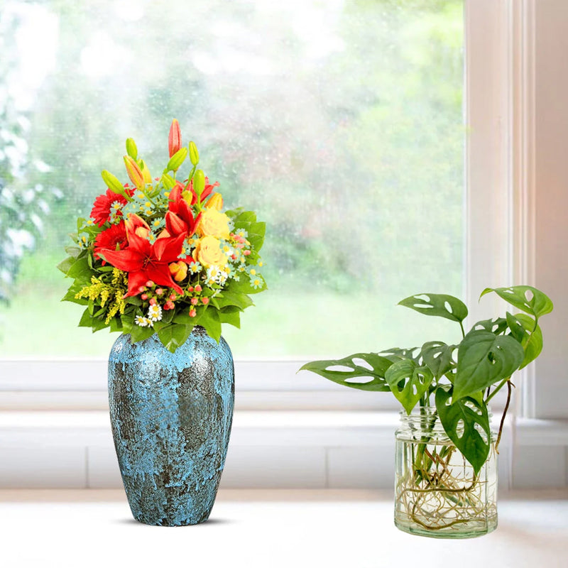 Medium Ceramic Flower Vase 30x19cm Light Blue Living Room Decor