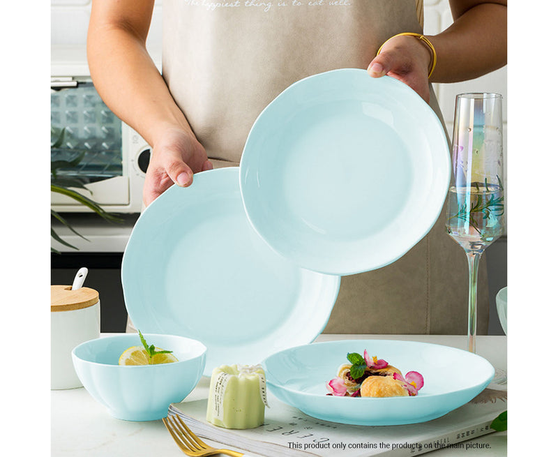 Light Blue Ceramic Dinnerware Bowls Plates 6 Inch 7 Inch Japanese Style Set of 10