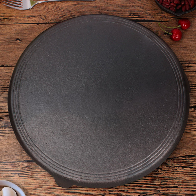 2X Reversible Round Cast Iron Crepe Pan 33cm Pre Seasoned Nonstick Black