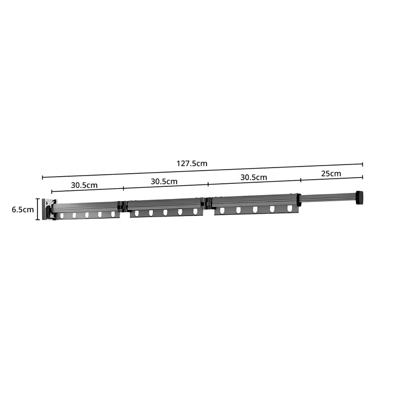 2X Wall-Mounted Clothing Dry Rack Aluminum Foldable Retractable 127.5cm Gray