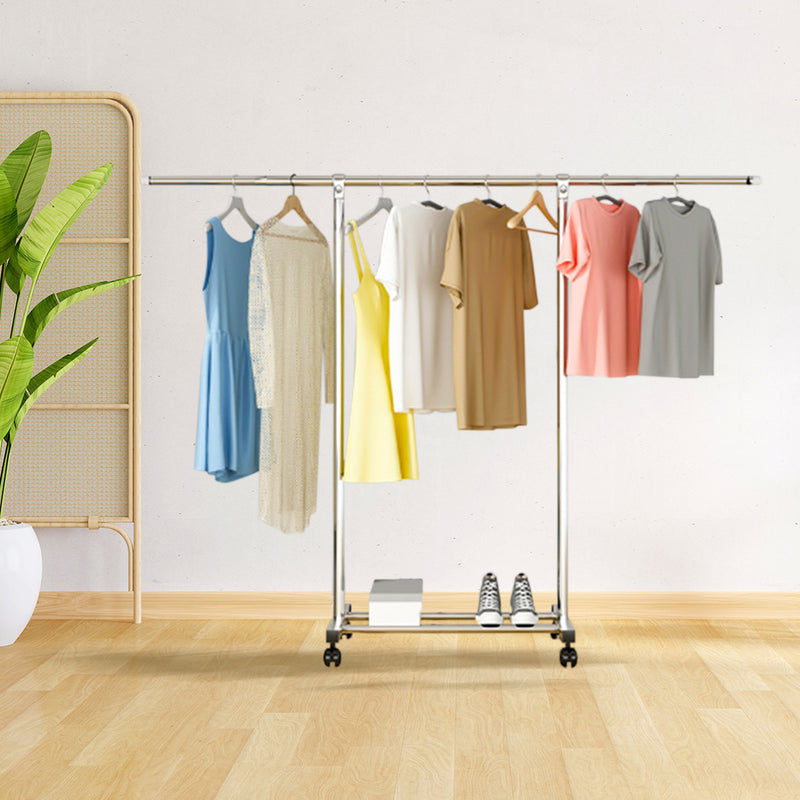 2X Stainless Steel Floor Standing Clothes Rack 180cm Extendable Wheels Shelf