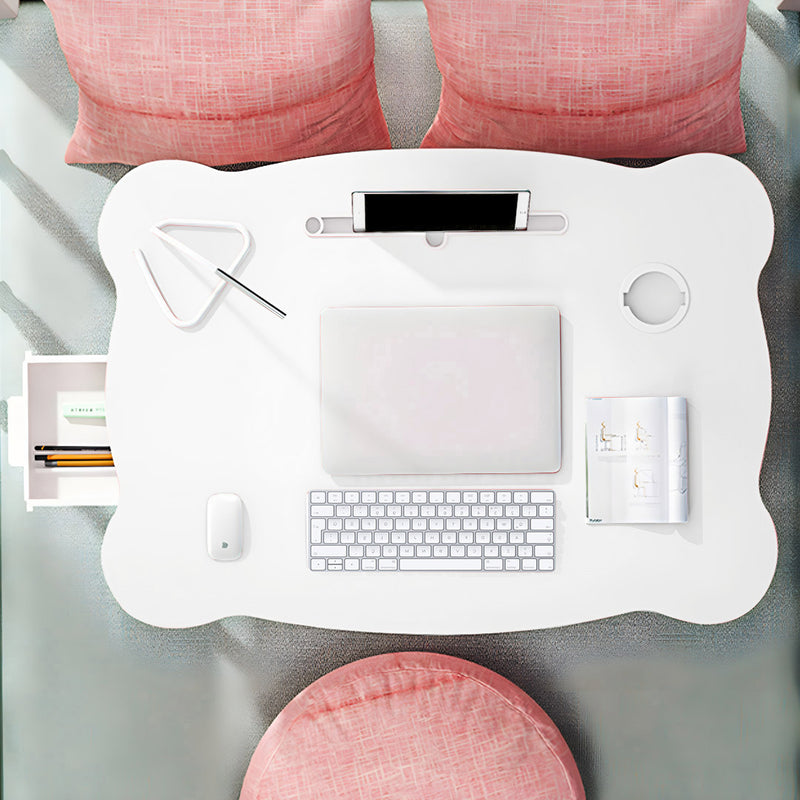 White Portable Bed Desk Adjustable Folding with Drawer and Cup Holder 60x48x28cm
