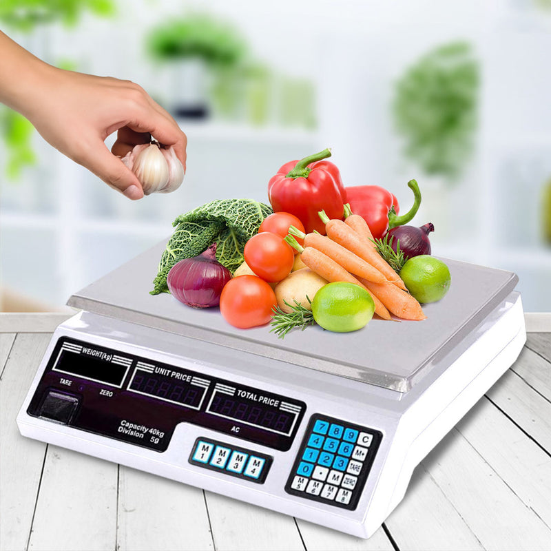 Commercial Kitchen Digital Scale 40kg Stainless Steel Double Display Black