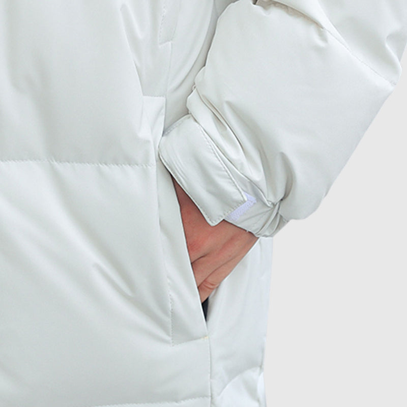 XL White Long Hooded Puffer Jacket Polyester Elastane Duck Down Fill