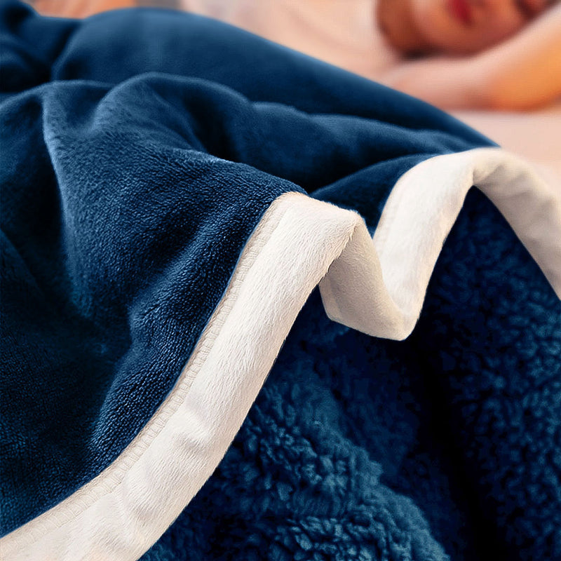 Navy Blue Thick Flannel Polyester Blend Throw Blanket 200x220cm Double Sided