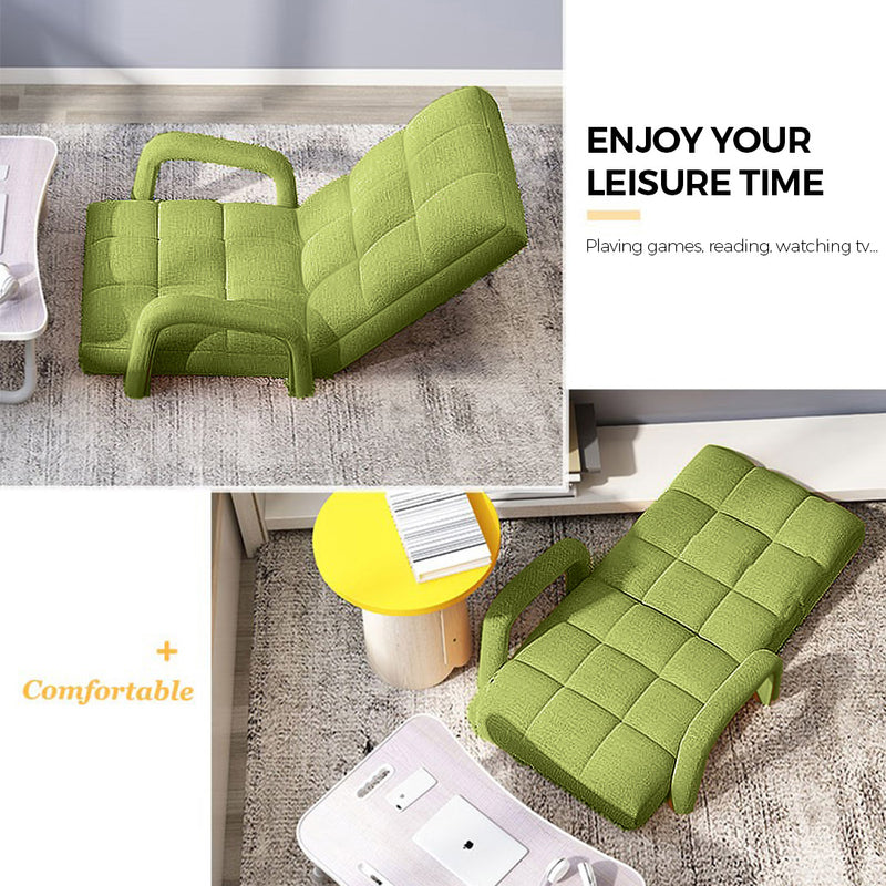 2X Foldable Adjustable Floor Recliner Chair With Armrest Yellow Green Linen
