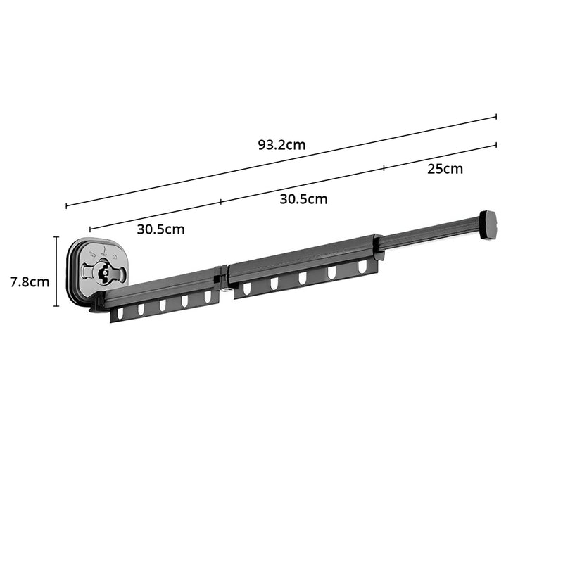 2X Clothing Dry Rack Wall Mounted Aluminum Alloy 93.2cm Retractable Gray 10kg