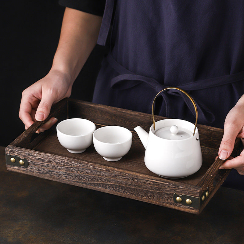 2X Large Walnut Wooden Tray 40cm Serving Board Breakfast Tea Set Kitchen Decor