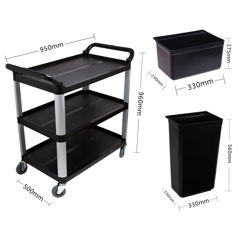 2X 3 Tier Pvc Food Waste Cart Large Utility Trolley With 2 Bins