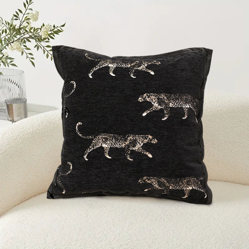 45cm Vintage Leopard Print Velvet Square Black Throw Pillow Cushion