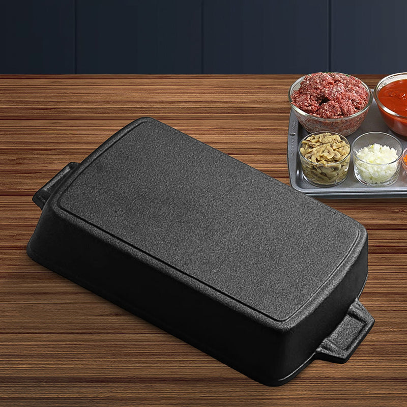 33cm Cast Iron Rectangular Baking Pan With Handles Enameled Interior Non Stick