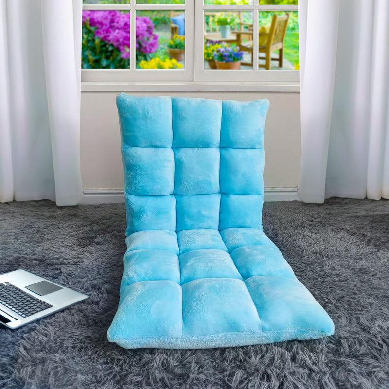 Light Blue Adjustable Floor Recliner Sofa Chair Flannel Memory Foam 108cm