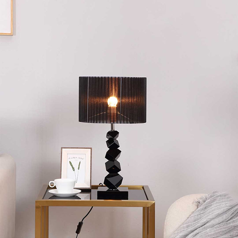 Table Lamp Metal And Fabric Small 30cm*55cm Black Drum Shade