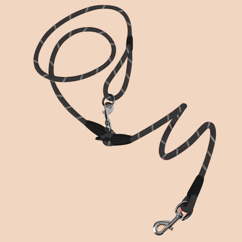2X 220cm Polyester Multifunctional Hands Free Double Ended Dog Cat Leash Black