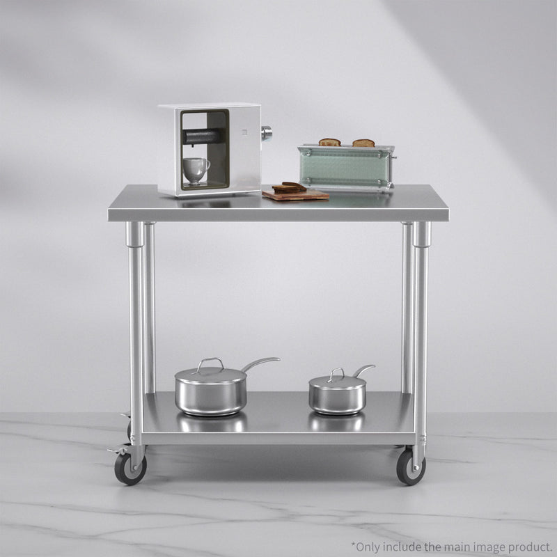 100cm Stainless Steel Prep Workbench Adjustable Shelf Castor Wheels 200kg