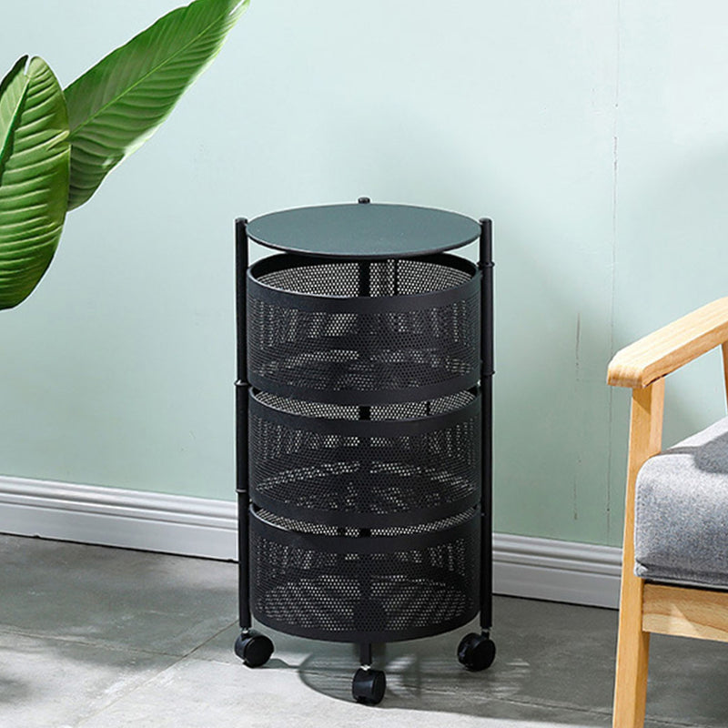 3 Tier Carbon Steel Rotating Kitchen Cart With Caster Wheels Black 60cm