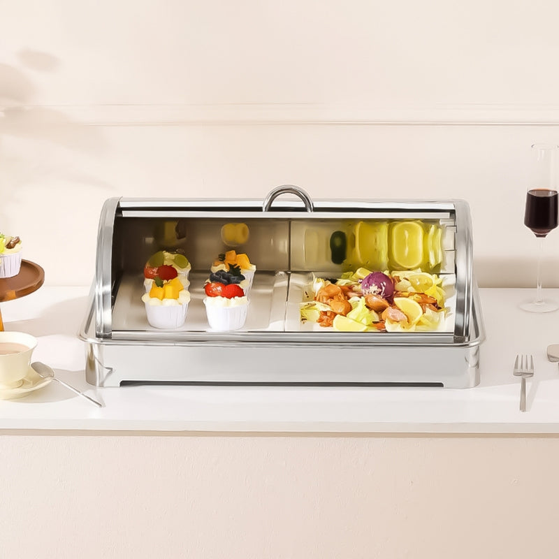 Ceramic Chafing Dish Stainless Steel Stand 59x38.5x7cm Silver 9L