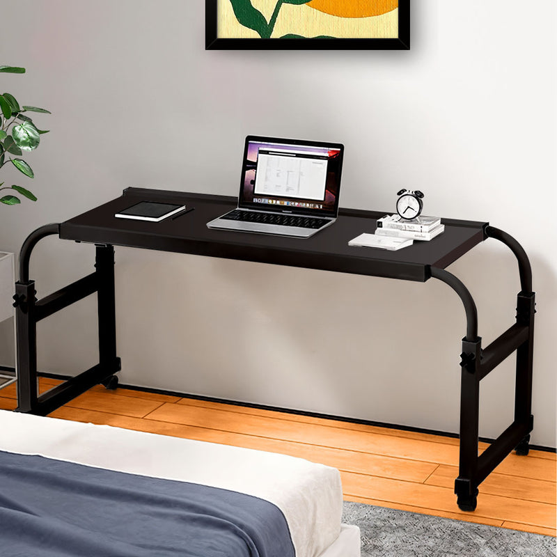2X Black Adjustable Bed Desk Table 140-230cm Height Movable with Wheels