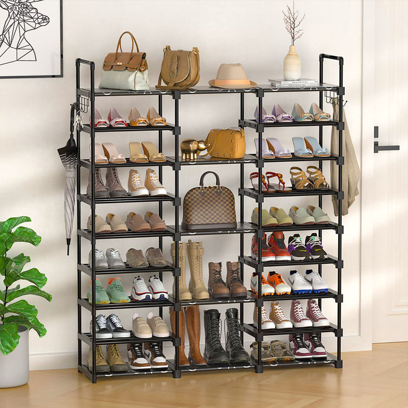 19 Shelf Shoe Storage Rack Black Plastic Coated Iron Space Saving Portable