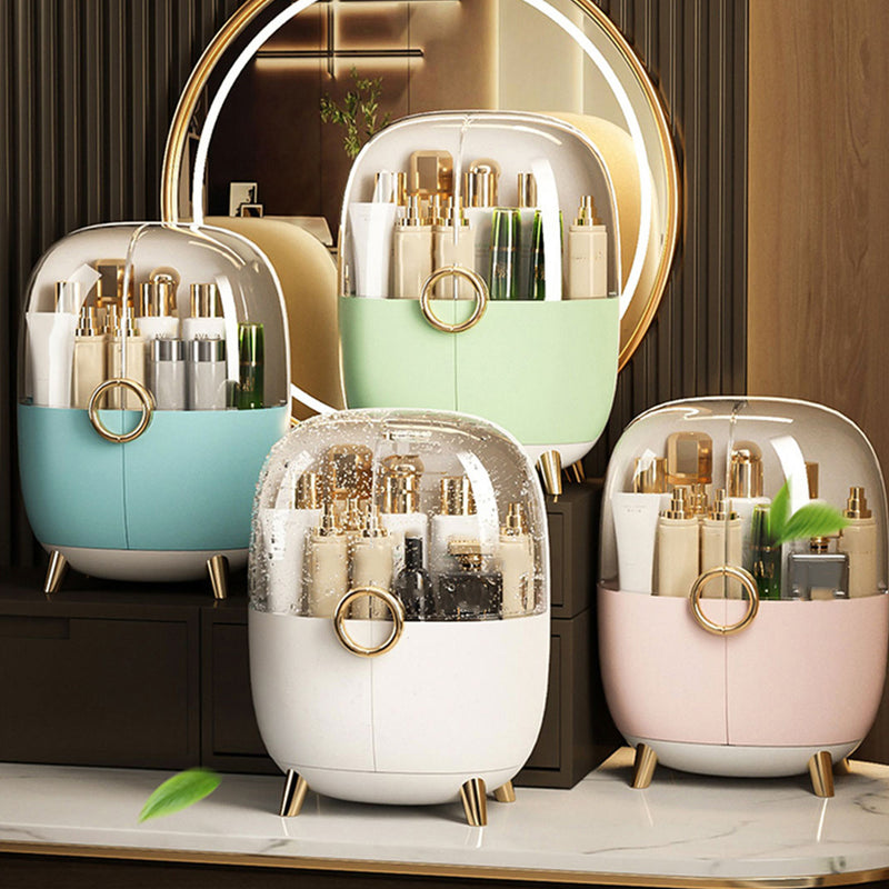Transparent Countertop Makeup Organizer Plastic 31.5x40.5x23cm White With Lid