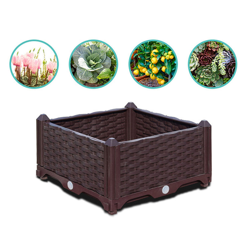 Raised Planter Box 40cm Square Plastic Garden Bed Self Watering Dark Brown