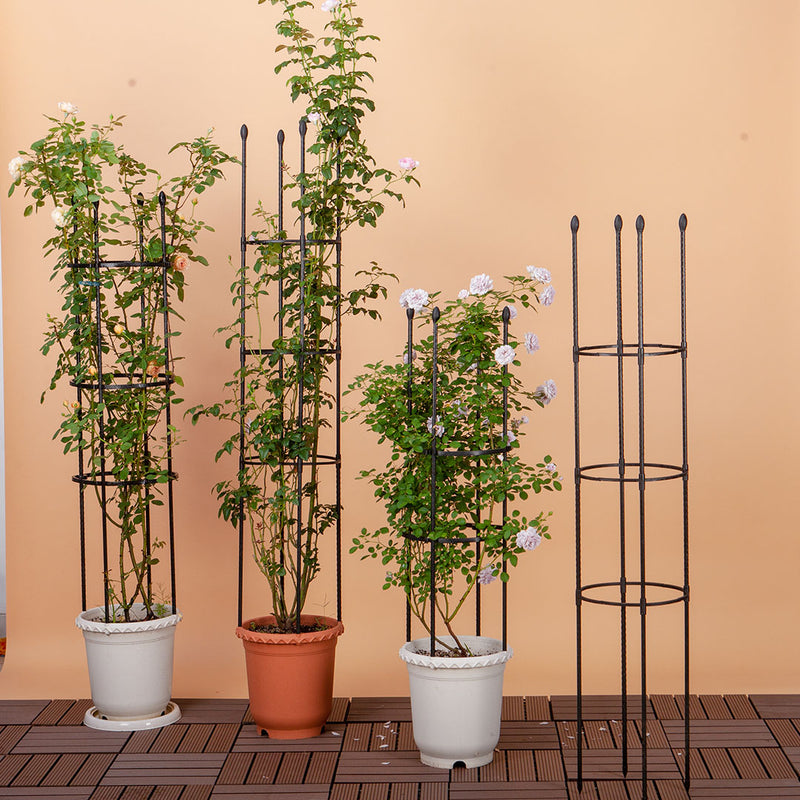 2X 163cm 4 Bar Plant Trellis Stand Steel Black Adjustable Rings Vine Support