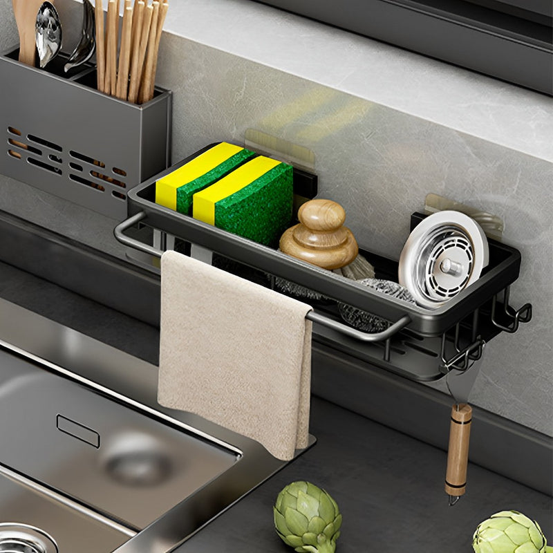 2X 34cm Aluminum Kitchen Sink Storage Rack Black Adhesive Space Saving