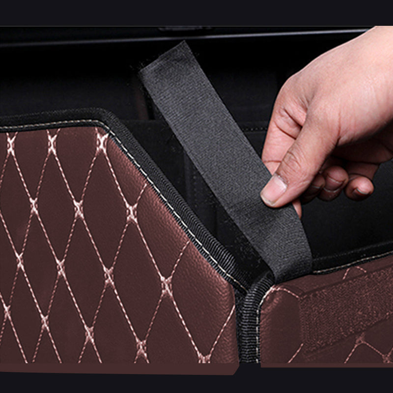 Car Boot Organizer Leather 55x30x30cm Collapsible Portable Coffee Gold Stitch