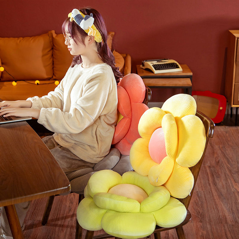2X Double Flower Plush Cushion PP Cotton Floor Seat 70x70x20cm Yellow