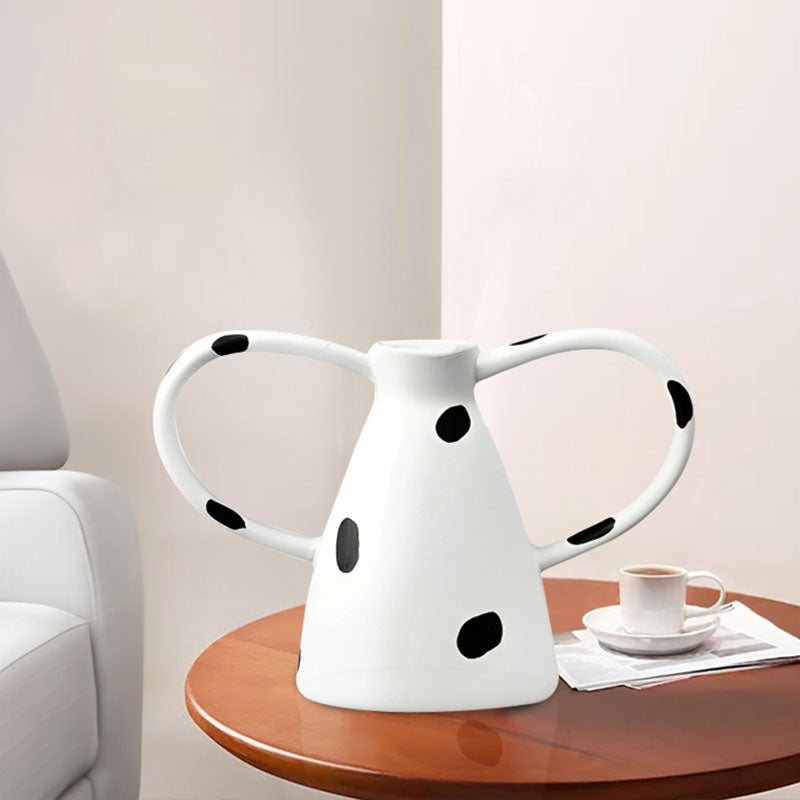 Ornament Vase Ceramic 23.5x11x15cm Polka Dot Handcrafted White
