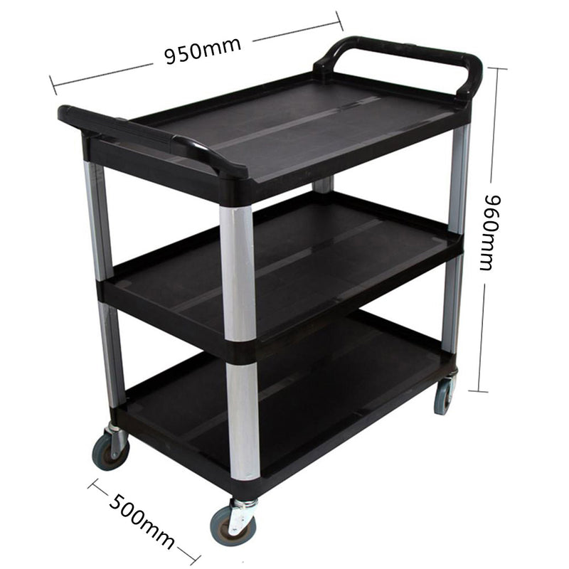 2X 3 Tier Food Cart Steel Frame Pvc Shelves Large 950x500x960 4 Inch Tpr Wheels
