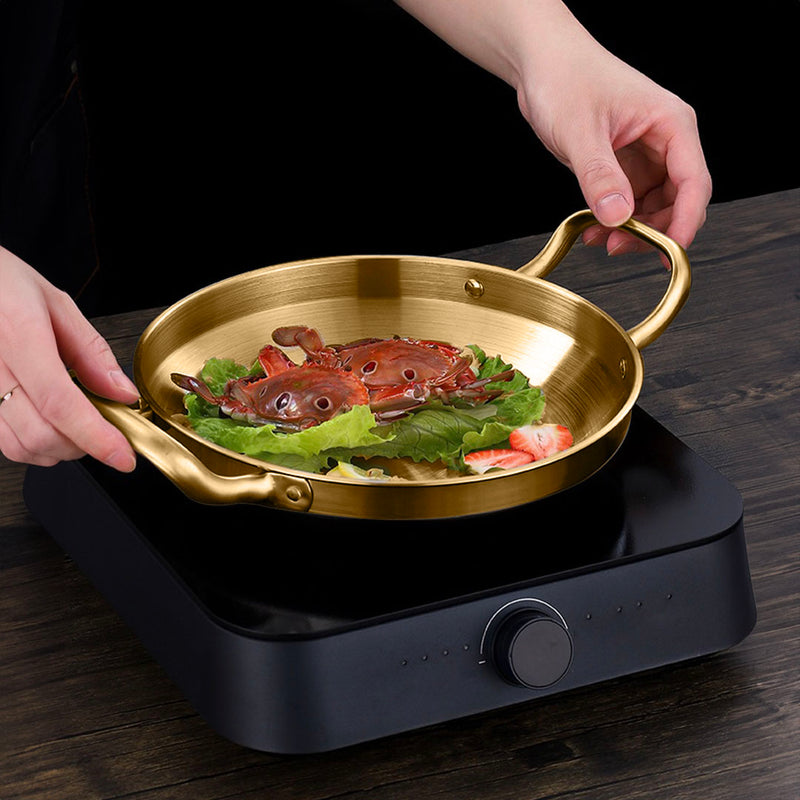 26cm Gold Plated Stainless Steel Dry Pot Ergonomic Handles Modern Design