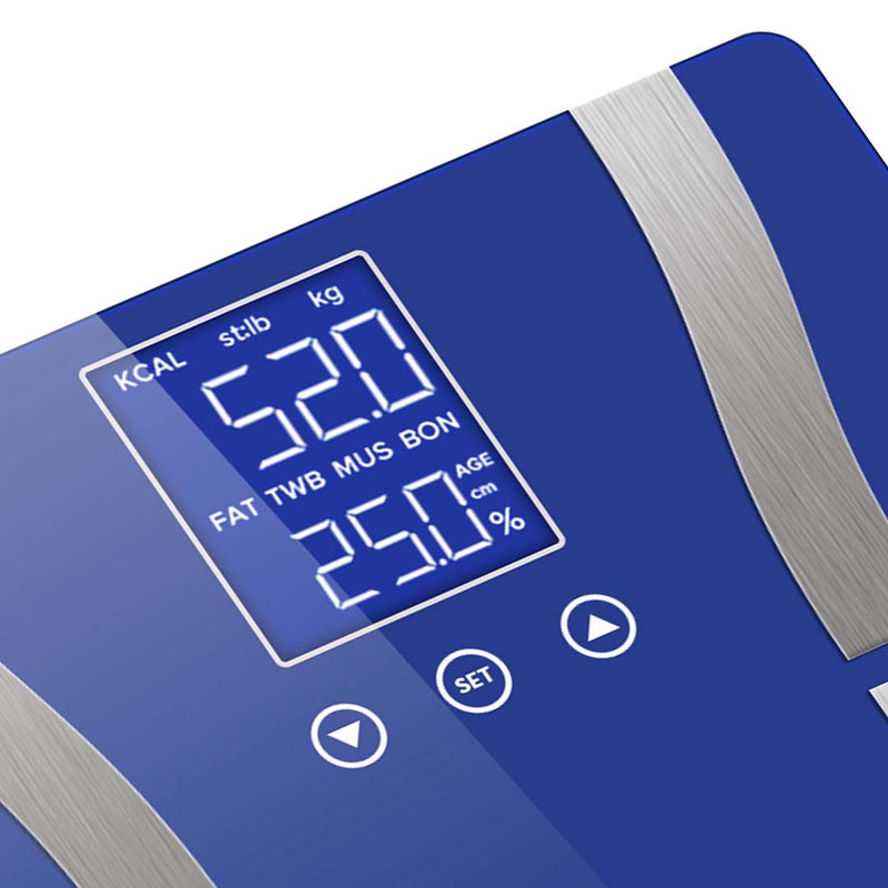Digital Glass Body Fat Scale LCD Display 180kg Capacity 8 Users Blue