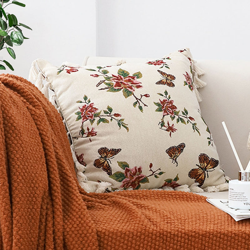 45cm Cream Vintage Velvet Throw Pillow Tassel Cushion Home Decor