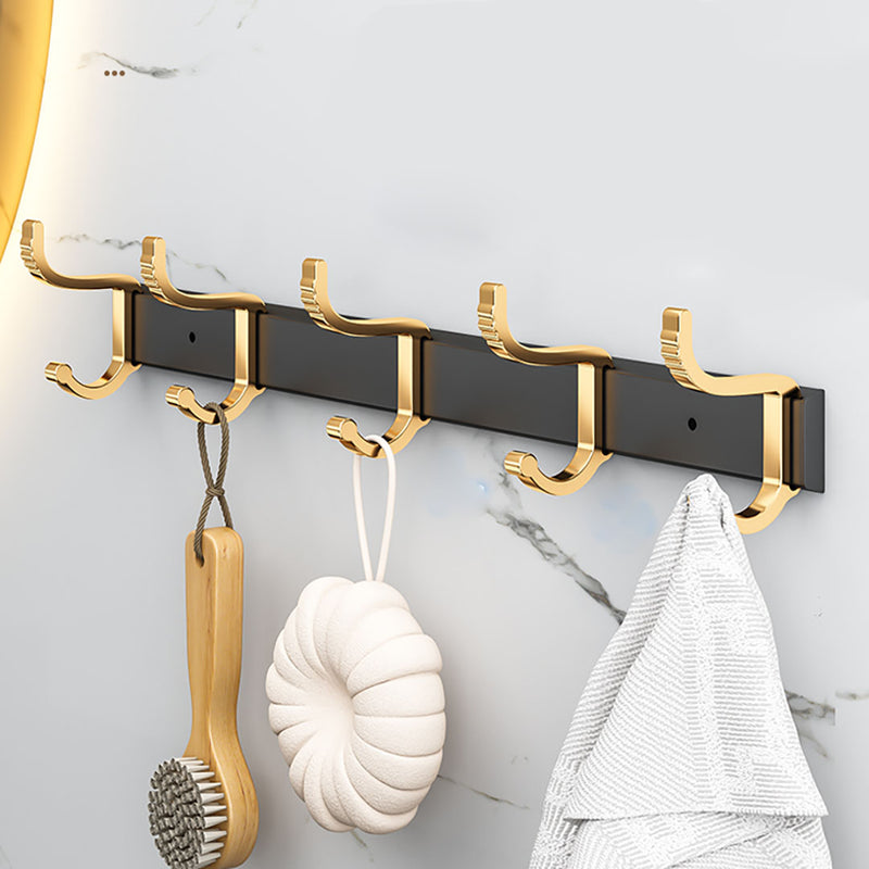 Wall Mounted Aluminum Towel Rack 41cm Space Saving with Hooks Black and Gold