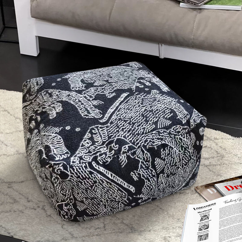 Squared Pouffe Velvet Cotton Blend 55x55x30cm Black Seat Cushion Footstool