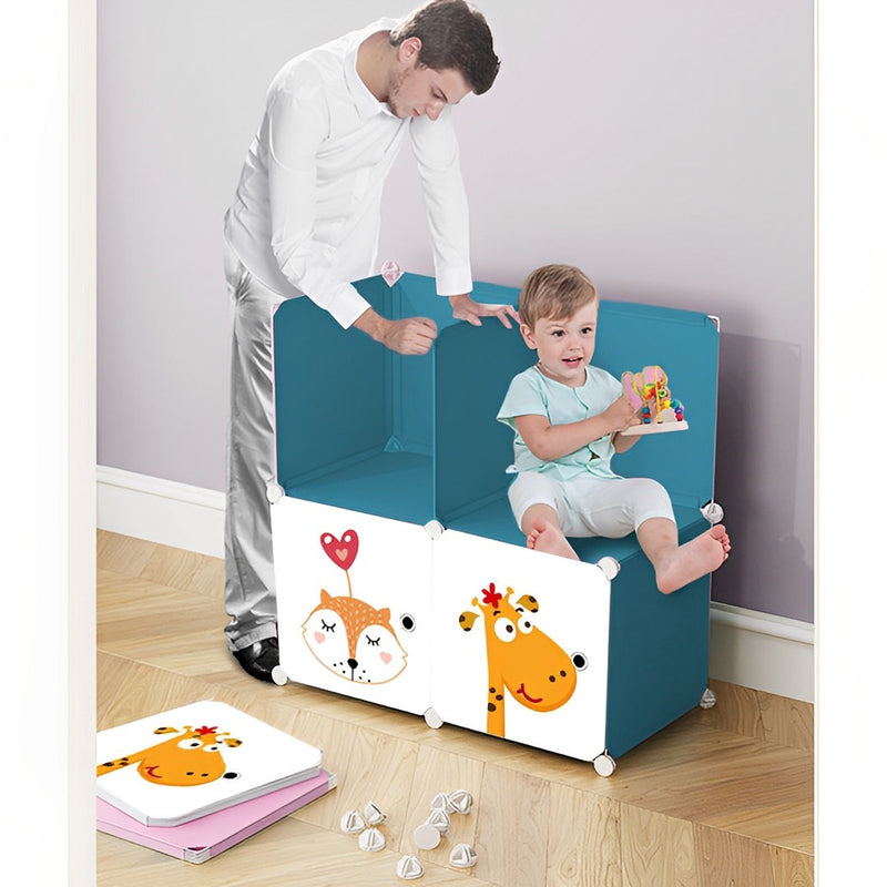10 Cubes Portable Wardrobe Diy Animal Design Plastic White 110.5x37x165cm