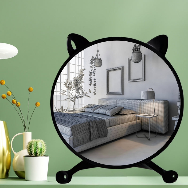 2X 30cm Black Plastic Cat Ear Makeup Table Mirrors No Led