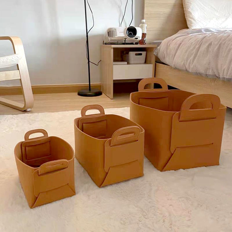 Small Coffee Felt Collapsible Storage Bag with Handles for Home or Office Use